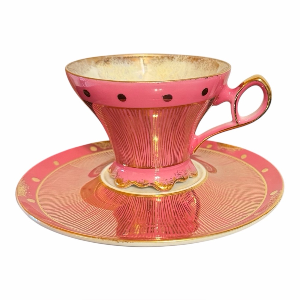 Lefton Pink and Gold Teacup and Saucer Set
